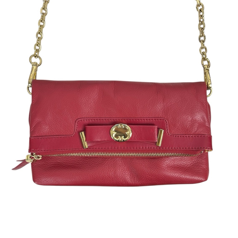 EMMA FOX Genuine Leather Aritta Foldover Crossbody Convertible Clutch Bag, Red